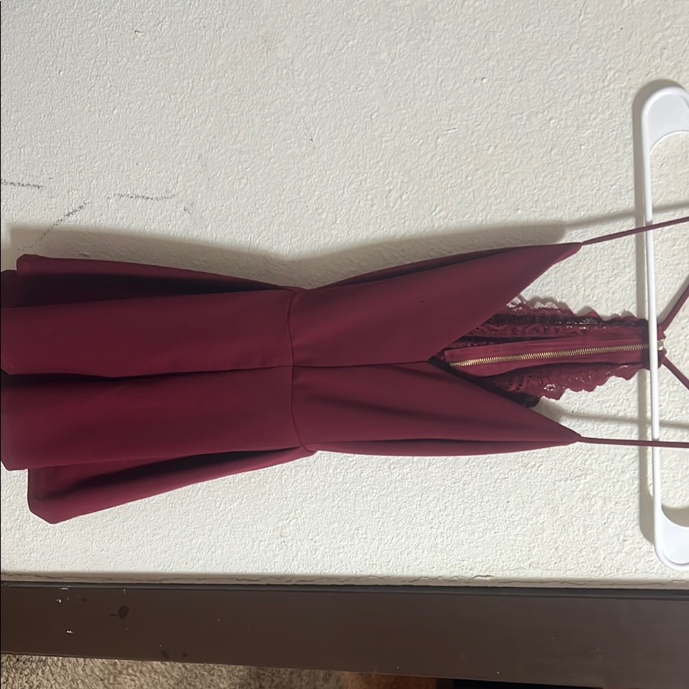 Burgundy Sleeveless Dress with Lace Detail